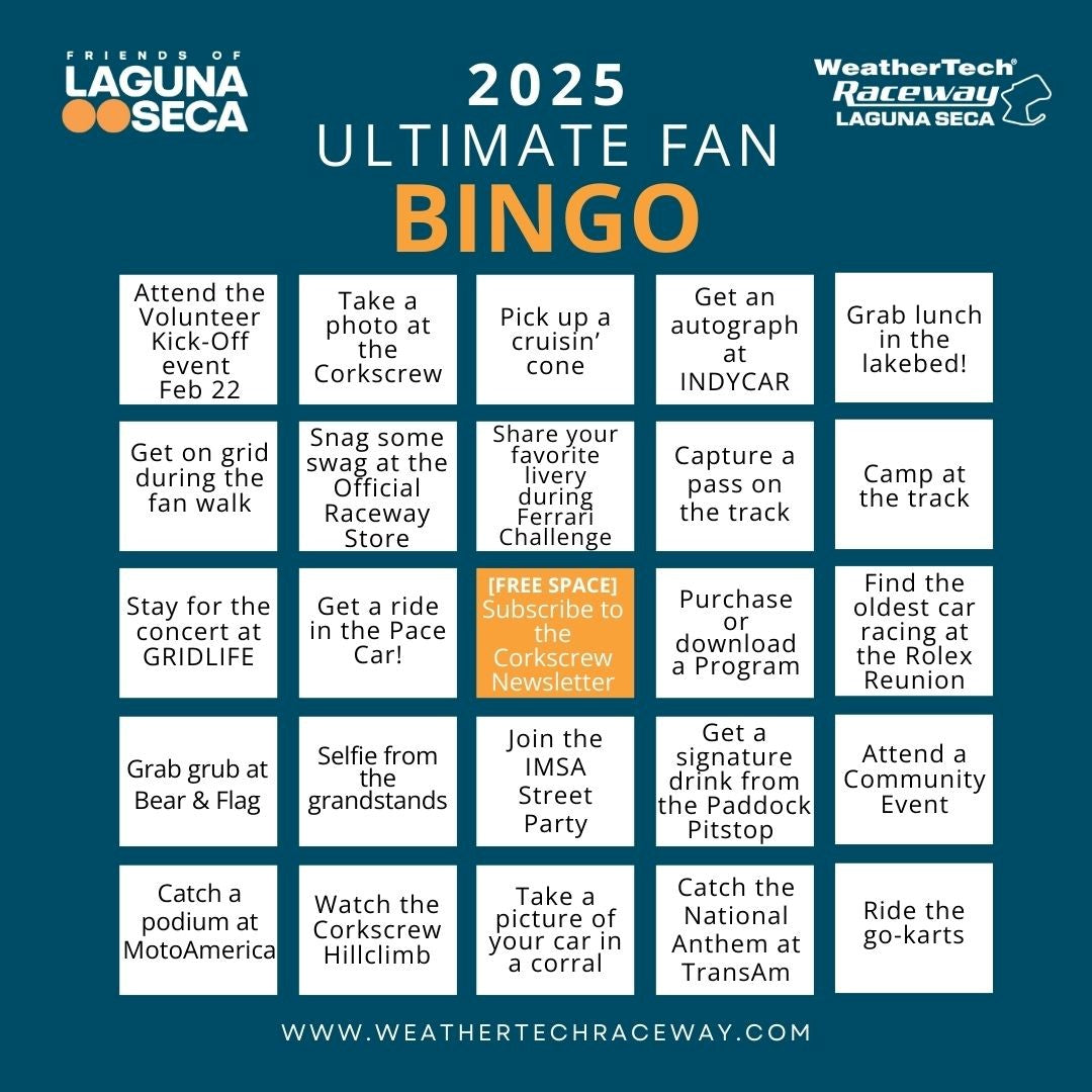 Big Play Raceway Play 2025 Season BINGO & Win Big – WeatherTech Raceway Laguna Seca