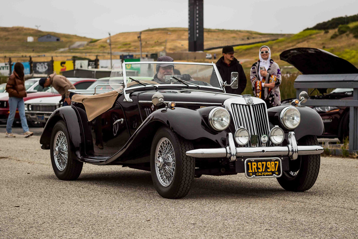Classic automobile displayed during Cars and Coffee at Laguna Seca