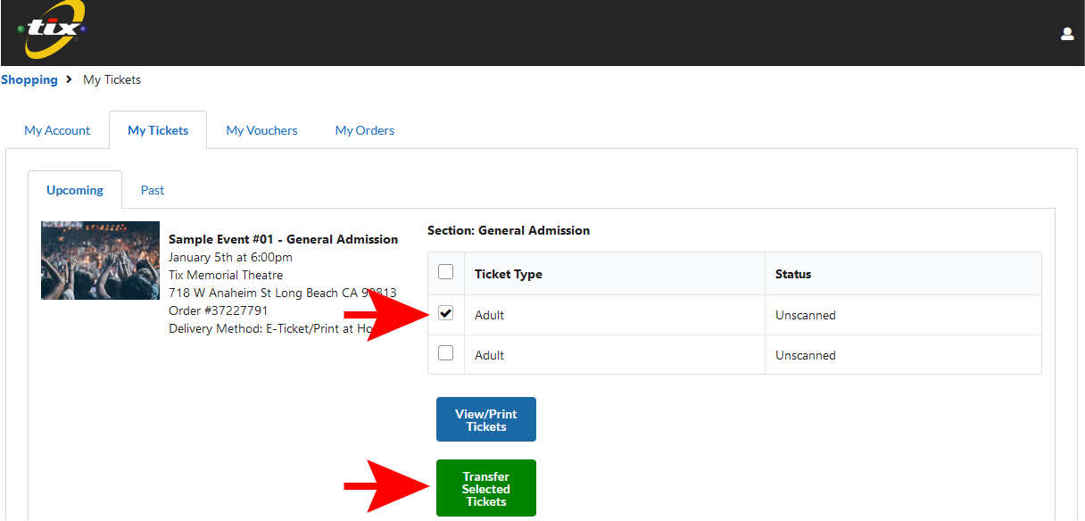 Transferring E-Tickets Through Tix