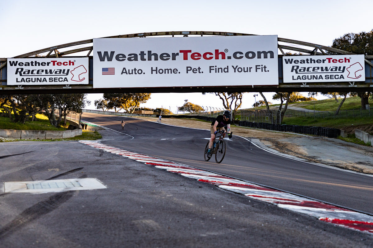 Cyclist riding on the WeatherTech Raceway Laguna Seca circuit
